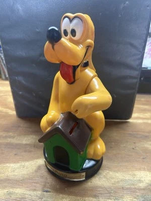 Vintage Walt Disney Productions PLUTO W/ Movalble Arm Piggy Coin Bank Dog House - Image 1 of 4
