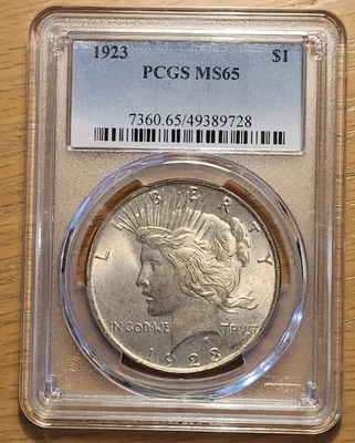1923 P PCGS MS65  PEACE 90% SILVER #3 - Image 1 of 4