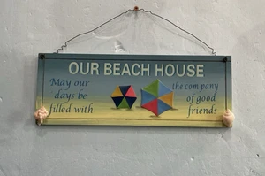 Our Beach House Friends Sand Umbrella Hanging Sign Lake Vacation Welcome shells - Picture 1 of 12