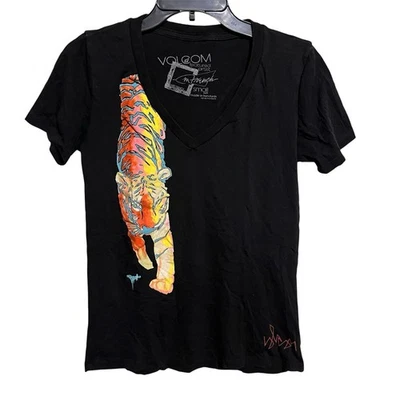 Volcom Matt French Tiger Womens Black Short Sleeve Shirt Size Small S Skater - Image 1 of 4
