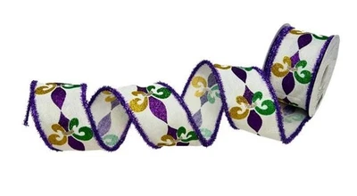 David Christopher Mardi Gras Fleur-De-Lis Glitter Print Ribbon Christmas Crafts - Image 1 of 2