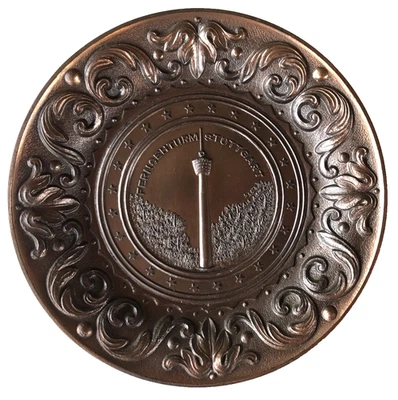 Antik Wandteller Fernsehturm Stuttgart Bronze / Kupfer um 1956 #813D3 - Bild 1 von 4