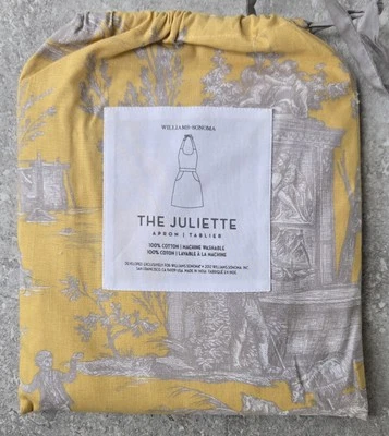 Rare Discontinued Williams Sonoma The Juliette Yellow Toile Cotton Damask Apron - Image 1 of 4