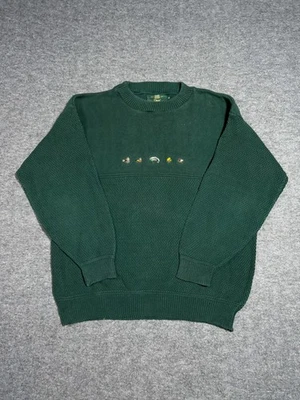 Suéter Bordado Pesca con Mosca Algodón Orvis Vintage Años 90 Verde Hecho en EE. UU. Exterior  Foto 1 de 4