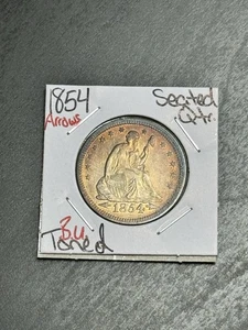 Moneda de 1854 Flechas Libertad Sentada Cuarto BU Sin Circular MS+ Tipo Tonificado (Raw16782 - Imagen 1 de 2