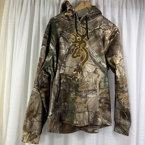 Men's Browning Buckmark Realtree Size L Large Edge Camouflage Fleece Hoodie - Foto 1 di 7