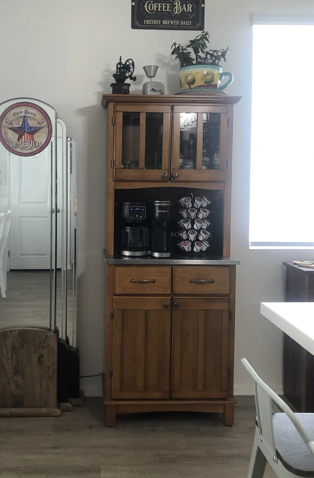 Tall, Narrow Coffee Bar, Sturdy/ Solid Wood With Stainless Steel Top - Image 1 of 4
