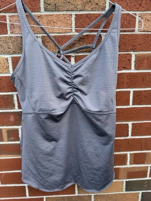 Camiseta sin mangas prAna gris a rayas espalda cruzada activa - XL para mujer Foto 1 de 4
