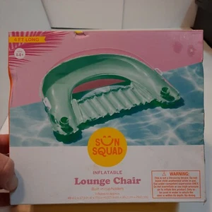 Sun Squad Inflatable Lounge Chair Built-in Cup Holder Pool Float Green new - Picture 1 of 5
