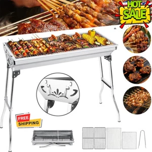 Folding BBQ Charcoal Barbecue Grill Steel Stainless Garden Picnic Camping Stove - Picture 1 of 13