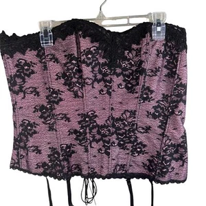 Fredericks of Hollywood Bustier Corset Bra Top Pink Black Lace Lingerie 44 - Picture 1 of 4