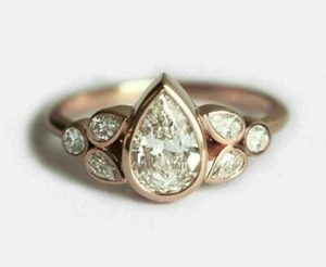 Brilliant Pear Cut VVS1 Moissanite Solitaire Engagement Ring 925 Rose Gold Over - Picture 1 of 3