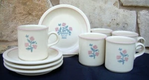9 Pc Pfaltzgraff USA Perennials Serendipity 5 Coffee Mugs Cups 3 Saucers 1 Plate - Picture 1 of 1