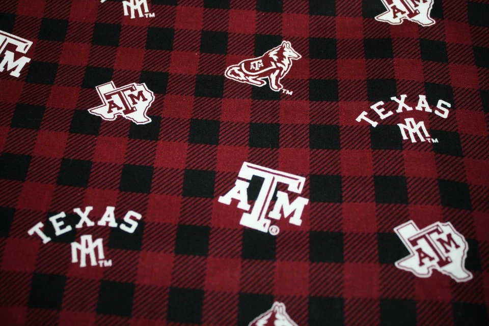 Texas A&M Cotton Fabric 18" x 42" Material 1/2 yard Plaid Football Red crafts - Image 1 of 3