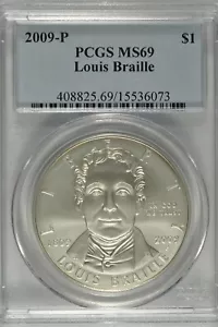 2009-P Louis Braille Commemorative Silver Dollar PCGS MS69 - Picture 1 of 5