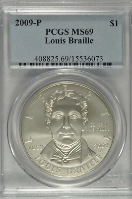 2009-P Louis Braille Commemorative Silver Dollar PCGS MS69 - Image 1 of 4