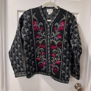 VTG Chessy Lewis Floral Button Up Knit 100% wool Cardigan Sweater woman's Small - Picture 1 of 5