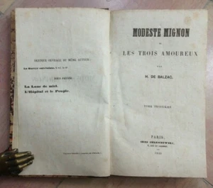 BALZAC 1845 MODESTE MIGNON OU LES TROIS AMOUREUX Tome 3 EDITION ORIGINALE - Picture 1 of 6