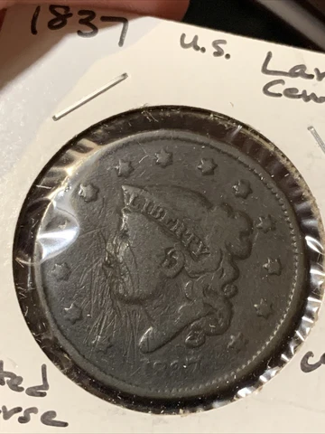 1837 Philadelphia Mint Copper Coronet Head Large Cent ~ ROTATED REVERSE ~ Cover