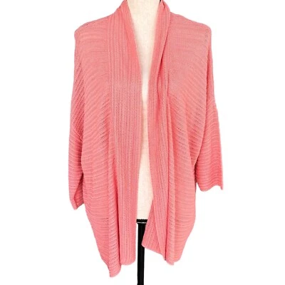 Alfani Large Cardigan Sweater 3/4 Drop Sleeve Open Front Coral Pink Linen Blend - Image 1 of 4