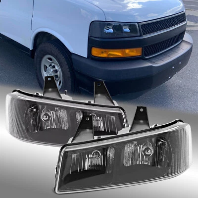 Black Headlights Pair For 2003-2020 Chevrolet Express Savana Replacement - Image 1 of 4