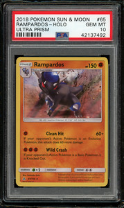 2018 POKEMON SUN & MOON ULTRA PRISM 65 RAMPARDOS-HOLO-PSA 10 GEM MINT 💎