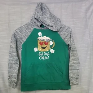 Justice Sweater Girls But First Cocoa Long Sleeve Hooded Sweater 6/7 - Picture 1 of 6
