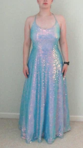 Midnight Girl Dillards Sz 13 Prom Bridesmaid Iridescent Sequin Dress Blue Pink - Picture 1 of 11