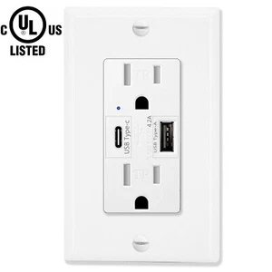 Receptáculo de toma de pared USB C 4,2 A tipo A y tipo C resistente a manipulaciones para Samsung - Imagen 1 de 12