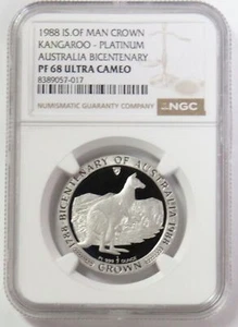 1988 PLATINUM ISLE OF MAN 1/2oz CROWN KANGAROO AUSTRALIA BICENTENARY NGC PF 68UC - Picture 1 of 2