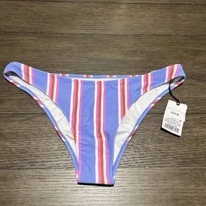 Bikini High Leg Cheeky Swimsuit Swim Bottoms Striped Ribbed Small 4-6 NWT - Picture 1 of 11