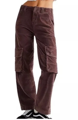 Free People Hard Crushin Plush Cargo Pants Sz 2 Boho Gorpcore Utility Pockets - Image 1 of 4