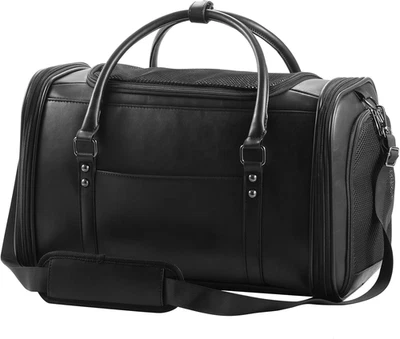 Elegante porta mascotas de cuero para perros y gatos pequeños de hasta 15 libras, aprobación de aerolínea Foto 1 de 4