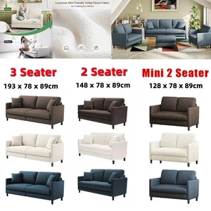 2/3 Seater Teddy Velvet Sofa with 2 Pillows Modern Couch Love Seat Settee Home - Picture 1 of 92