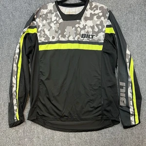 Vintage BILT Motocross Jersey XL Black Gray Camo Neon Yellow Long Sleeve  - Bild 1 von 14