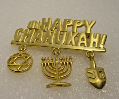 Vintage JJ Jonette Happy Chanukah Jewish Brooch - Image 1 of 4