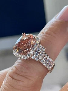 2Ct Oval Cut Lab-Created Morganite & Diamond Engagement Ring 14K Rose Gold Over - Picture 1 of 3