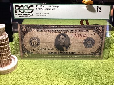 1914 $5 FEDERAL RESERVE NOTE PCGS FINE 12 - Image 1 of 4