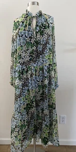 New H&M Green Blue Floral Long Shift Dress Size m - Picture 1 of 9