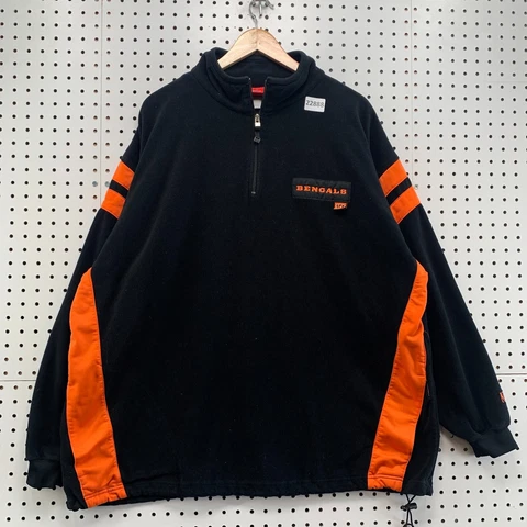 VTG Cincinatti Bengals Fleece 1/4 Zip Pullover Sweatshirt Black Orange 2XL 27x32 Cover