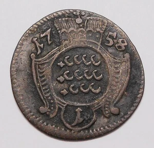 Germany Wurttemberg 1758 Kreuzer F+ Very SCARCE Karl Eugen States Billon Coin - Picture 1 of 2