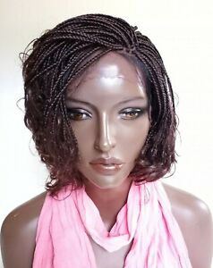  13 x 4 Hand Braided Lace Front Wig Micro Braids Plaits Curly 6" Dark Auburn #33