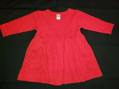 Vestido Monag Bebé Niña 3-6 M Rojo Sólido Manga Larga 100% Algodón Foto 1 de 4