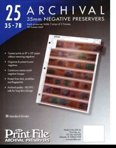 Print File 35mm Film Size Negative Pages Holds Seven Strips of Five Frames 25pk