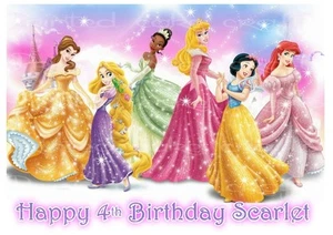 Edible Personalised Disney Princess Icing Cake & Cupcake Toppers Girls Birthday - Picture 1 of 11