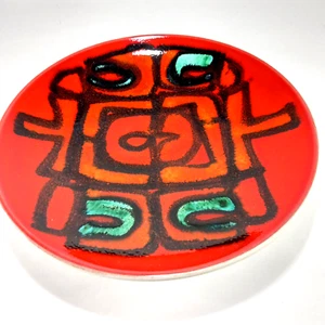 Poole Pottery Shallow Bowl Reddish Orange Teal Abstract Design England 8 inch - Picture 1 of 6
