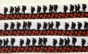BB Ribbon ANZAC SOLDIERS & POPPIES 2m grosgrain 1" 25mm poppy - Picture 1 of 1