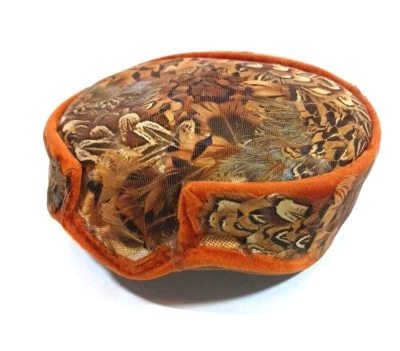 Vintage 1940s Pheasant Feather Pillbox Hat Feathers under mesh - Image 1 of 4