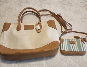 Etienne Aigner Canvas 3 Section Purse Tan W/ Change Purse New Other - Picture 1 of 6