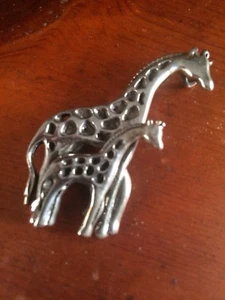 Vintage Sterling Silver Giraffe Brooch Pendant Mother Baby 925 2" - Picture 1 of 5